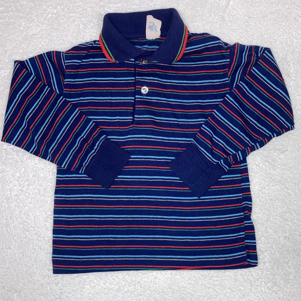 Vintage Knitite navy striped long sleeve polo size 3